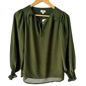 NWT J. Crew Factory Olive Green Ruffle Sleeve Chiffon Long Sleeve Blouse Sz PXS